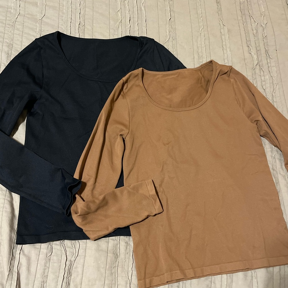 OQQ- Women's Long Sleeve Tops - Black and brown size M